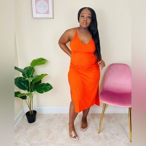 Orange Side Slit Midi Dress